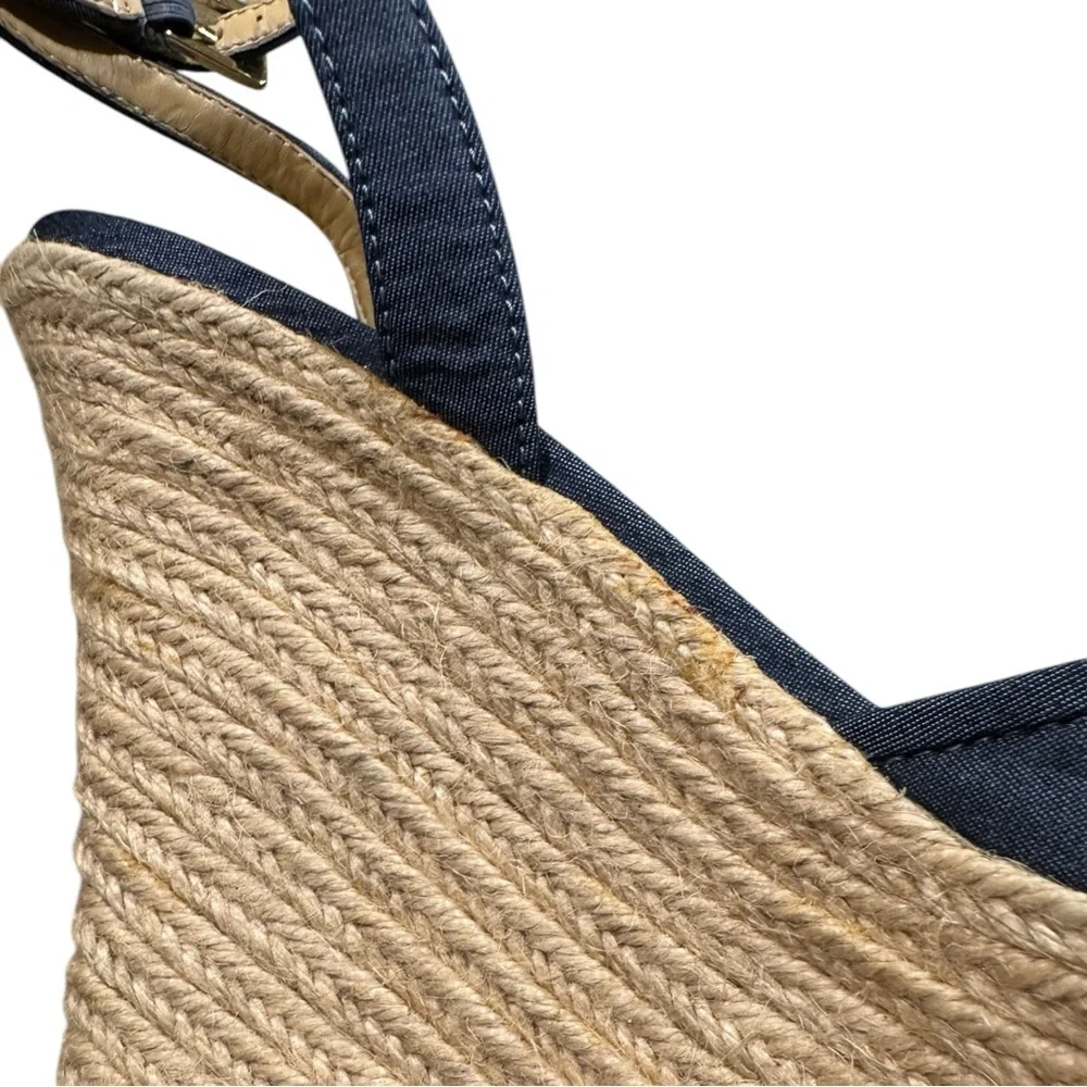 EUC Victoria's Secret ESPADRILLE NAVY CANVAS ANKLE STRAP WEDGE SANDAL …